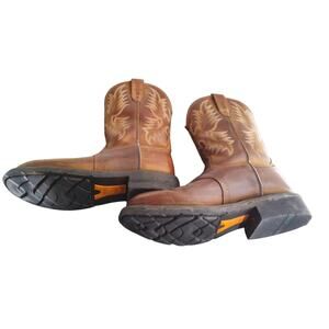 Ariat Mens Leather Boots Brown 9D ATS, Slip, Oil Resistant, Pull-On, Round Toe